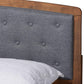 Ratana Mid-Century Modern Transitional Grey Fabric Upholstered and Walnut Brown Finished Wood King Size Platform Bed FredCo