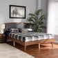 Ratana Mid-Century Modern Transitional Grey Fabric Upholstered and Walnut Brown Finished Wood Queen Size Platform Bed FredCo