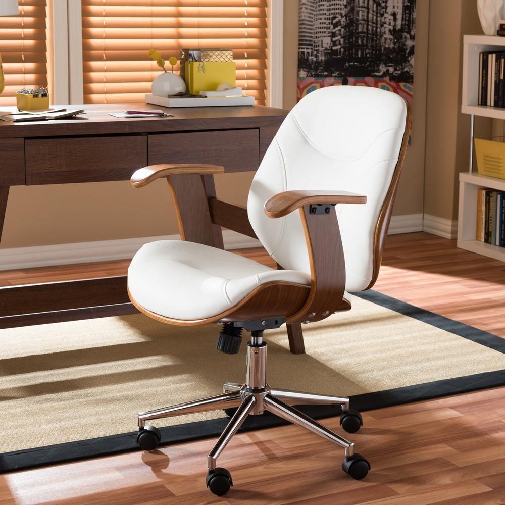 Rathburn Modern and Contemporary White and Walnut Office Chair FredCo
