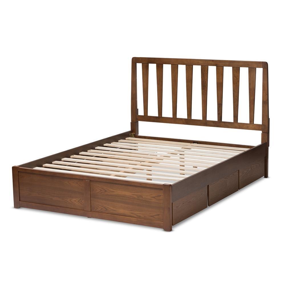 Raurey Modern and Contemporary Walnut Finished Queen Size Storage Platform Bed FredCo