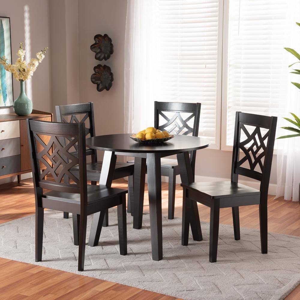 Rava Modern and Contemporary Dark Brown Finished Wood 5-Piece Dining Set FredCo