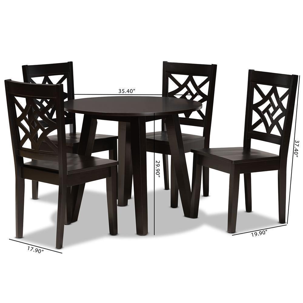 Rava Modern and Contemporary Dark Brown Finished Wood 5-Piece Dining Set FredCo