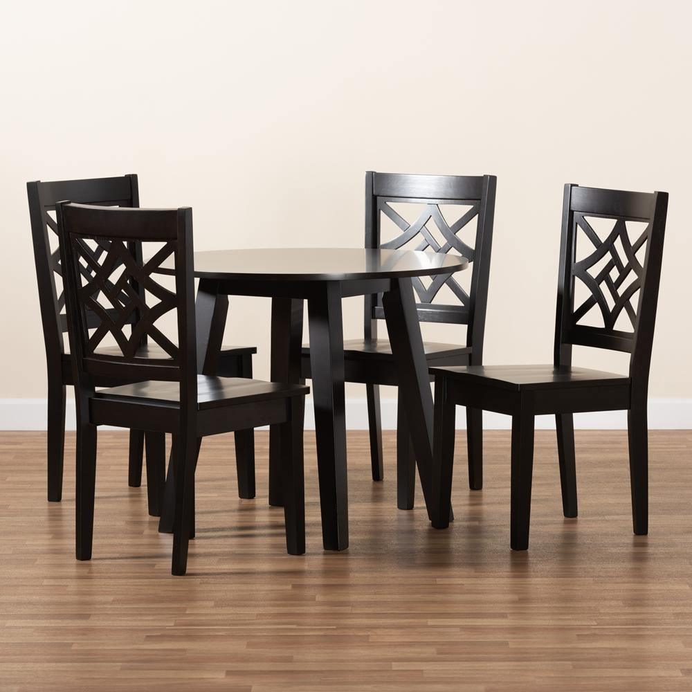 Rava Modern and Contemporary Dark Brown Finished Wood 5-Piece Dining Set FredCo