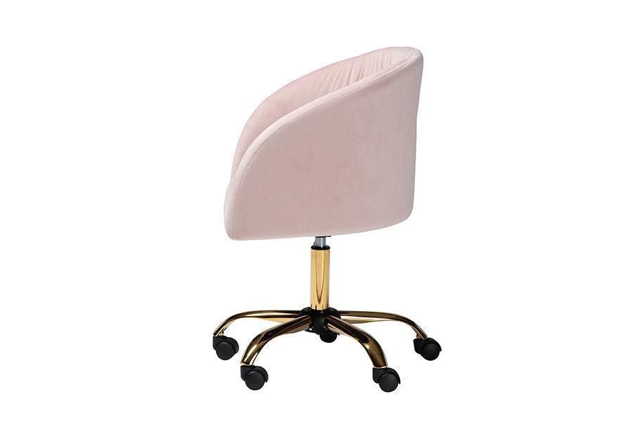 Ravenna Contemporary Glam and Luxe Blush Pink Velvet Fabric and Gold Metal Swivel Office Chair FredCo