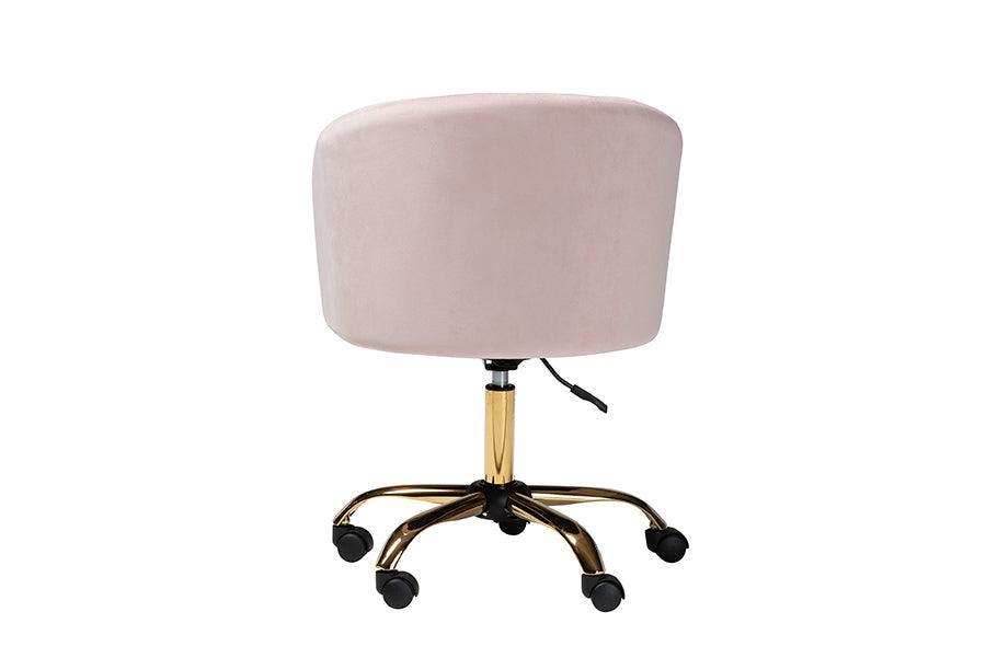 Ravenna Contemporary Glam and Luxe Blush Pink Velvet Fabric and Gold Metal Swivel Office Chair FredCo