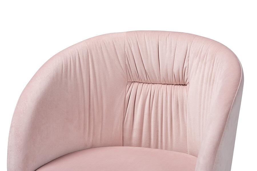 Ravenna Contemporary Glam and Luxe Blush Pink Velvet Fabric and Gold Metal Swivel Office Chair FredCo