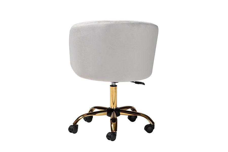 Ravenna Contemporary Glam and Luxe Grey Velvet Fabric and Gold Metal Swivel Office Chair FredCo