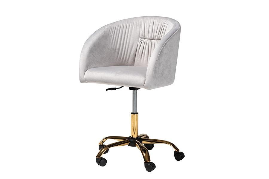 Ravenna Contemporary Glam and Luxe Grey Velvet Fabric and Gold Metal Swivel Office Chair FredCo
