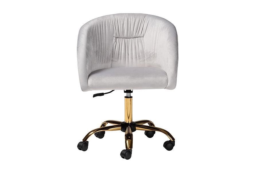 Ravenna Contemporary Glam and Luxe Grey Velvet Fabric and Gold Metal Swivel Office Chair FredCo