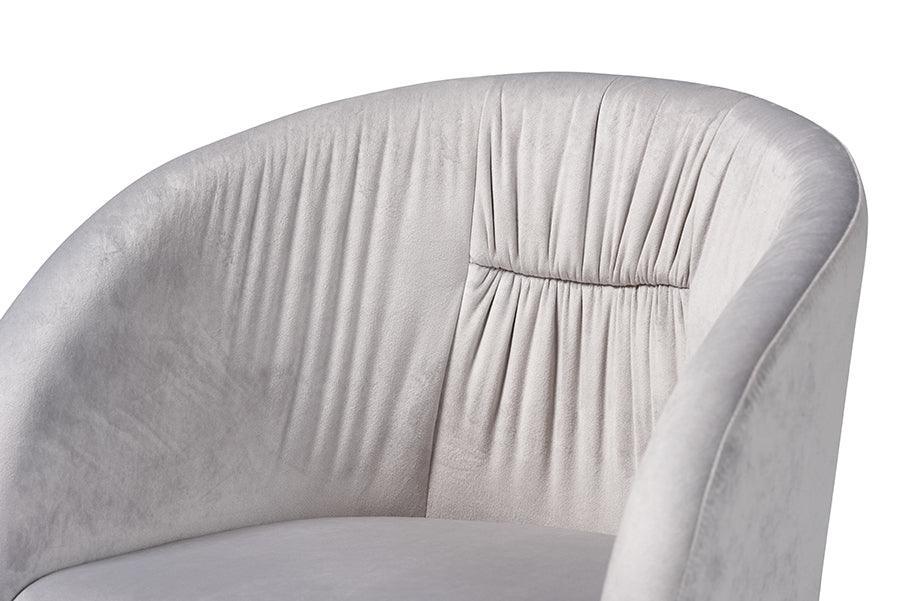 Ravenna Contemporary Glam and Luxe Grey Velvet Fabric and Gold Metal Swivel Office Chair FredCo