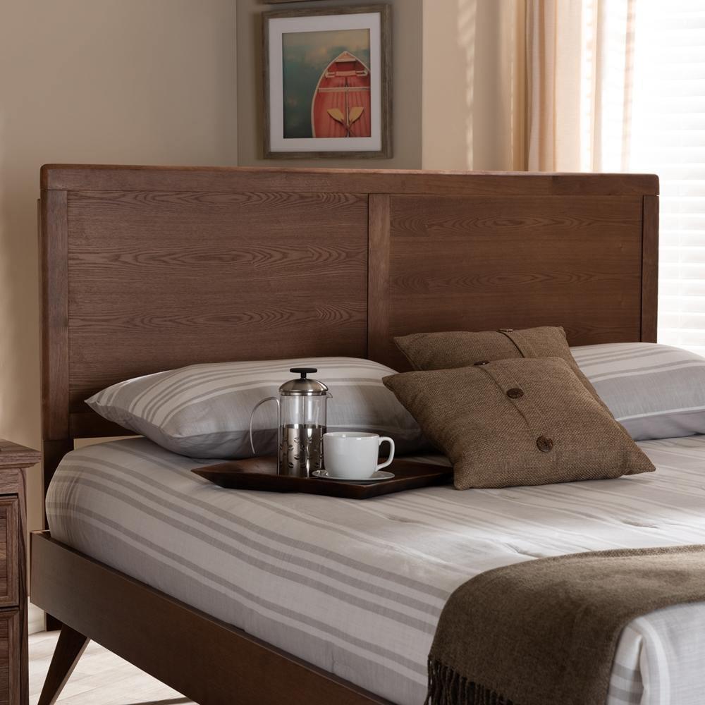 Raya Mid-Century Modern Walnut Brown Finished Wood Queen Size Headboard FredCo