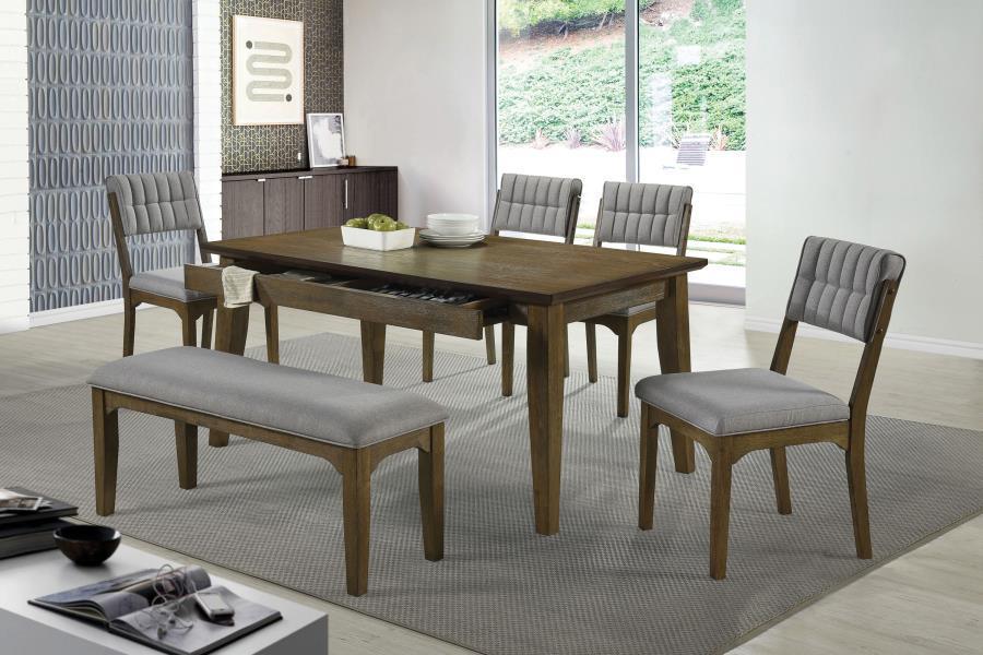 Rayleene Rectangular 1-drawer Dining Set Medium Brown and Grey 110731-S6 Coaster FredCo