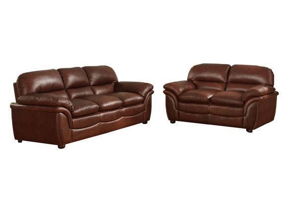 Redding Cognac Brown Leather Modern Sofa Set FredCo