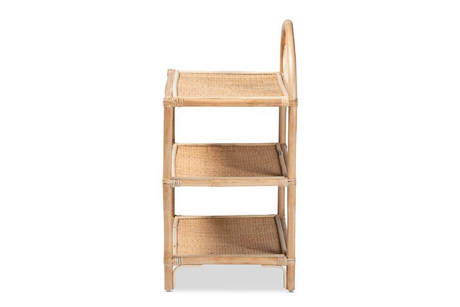 Redell Modern Bohemian Natural Brown Rattan 3-Tier Display Shelf FredCo