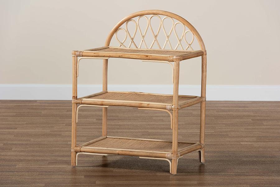 Redell Modern Bohemian Natural Brown Rattan 3-Tier Display Shelf FredCo