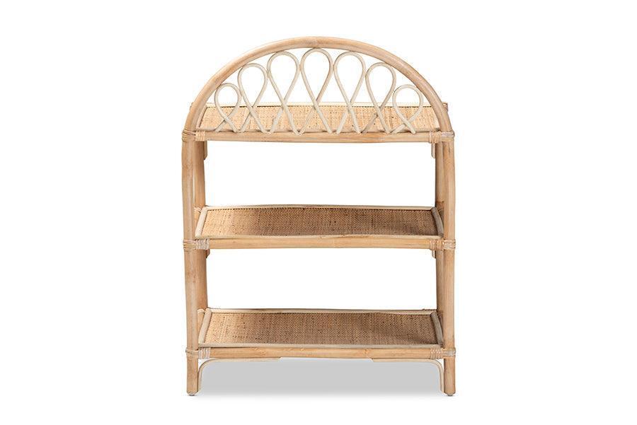 Redell Modern Bohemian Natural Brown Rattan 3-Tier Display Shelf FredCo