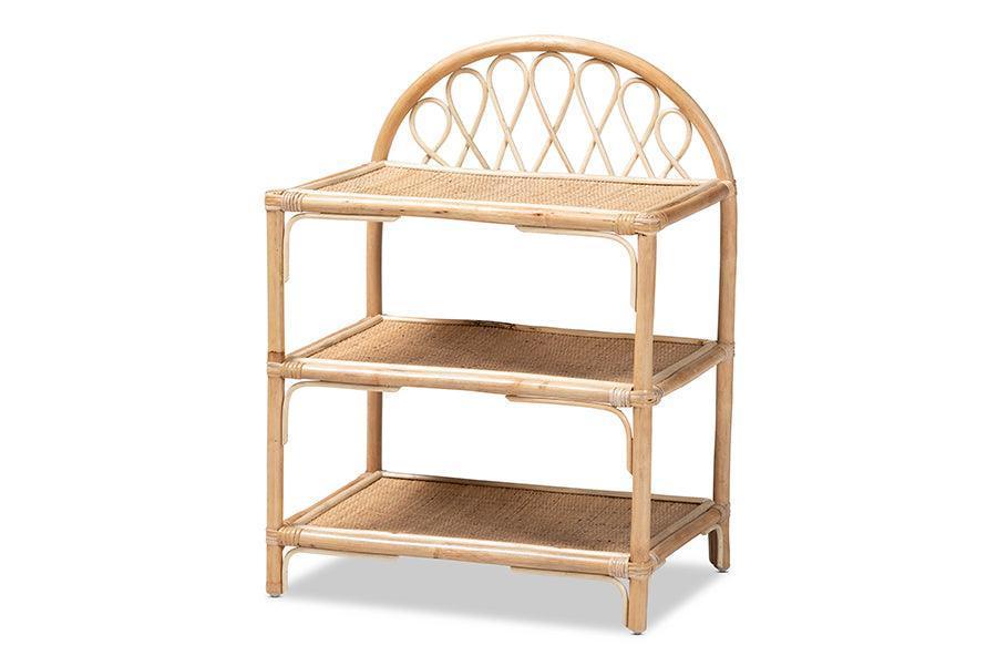 Redell Modern Bohemian Natural Brown Rattan 3-Tier Display Shelf FredCo