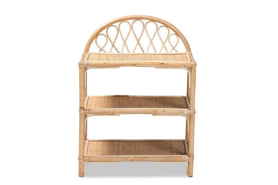 Redell Modern Bohemian Natural Brown Rattan 3-Tier Display Shelf FredCo