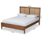 Redmond Mid-Century Modern Walnut Brown Finished Wood and Synthetic Rattan Full Size Platform Bed FredCo
