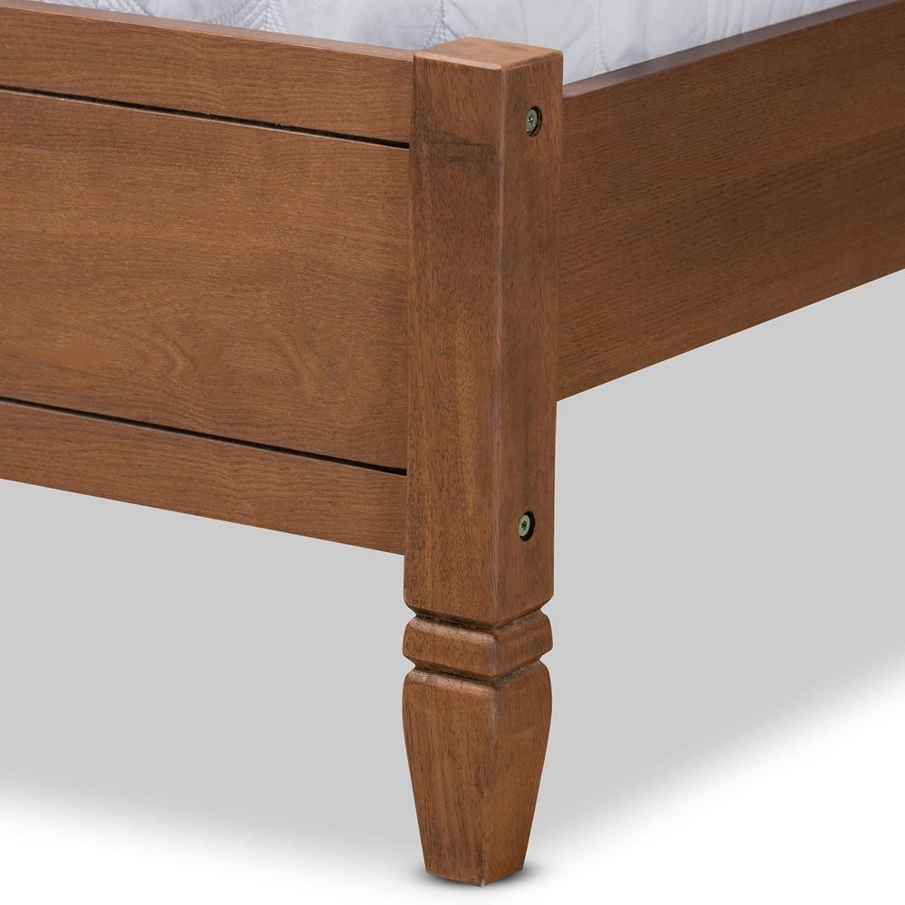 Redmond Mid-Century Modern Walnut Brown Finished Wood and Synthetic Rattan Queen Size Platform Bed FredCo