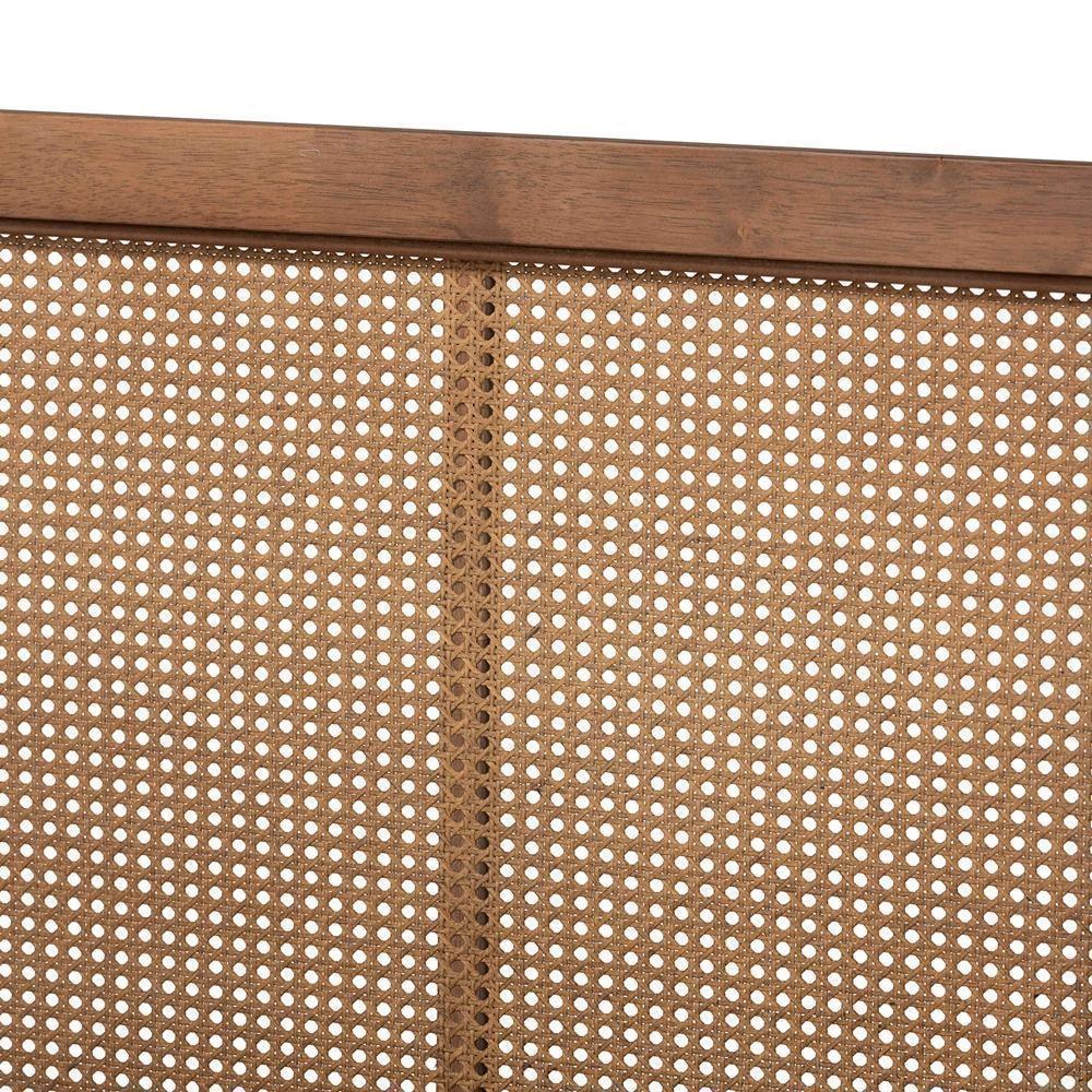 Redmond Mid-Century Modern Walnut Brown Finished Wood and Synthetic Rattan Queen Size Platform Bed FredCo