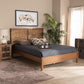 Redmond Mid-Century Modern Walnut Brown Finished Wood and Synthetic Rattan Queen Size Platform Bed FredCo