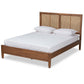 Redmond Mid-Century Modern Walnut Brown Finished Wood and Synthetic Rattan Queen Size Platform Bed FredCo