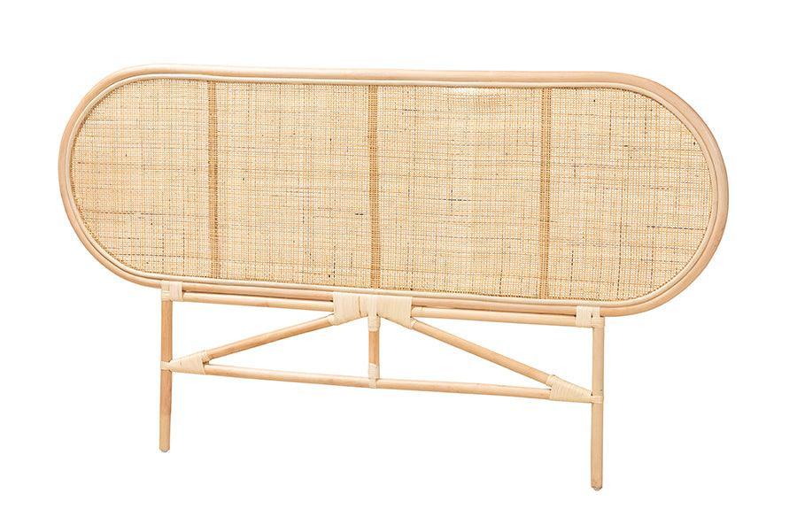 Reegan Modern Bohemian Natural Brown Rattan Queen Size Standalone Headboard FredCo