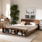 Regina Modern Rustic Ash Walnut Brown Finished Wood Full Size Platform Storage Bed with Built-In Shelves FredCo