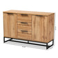 Reid Modern and Contemporary Industrial Oak Finished Wood and Black Metal 3-Drawer Sideboard Buffet FredCo