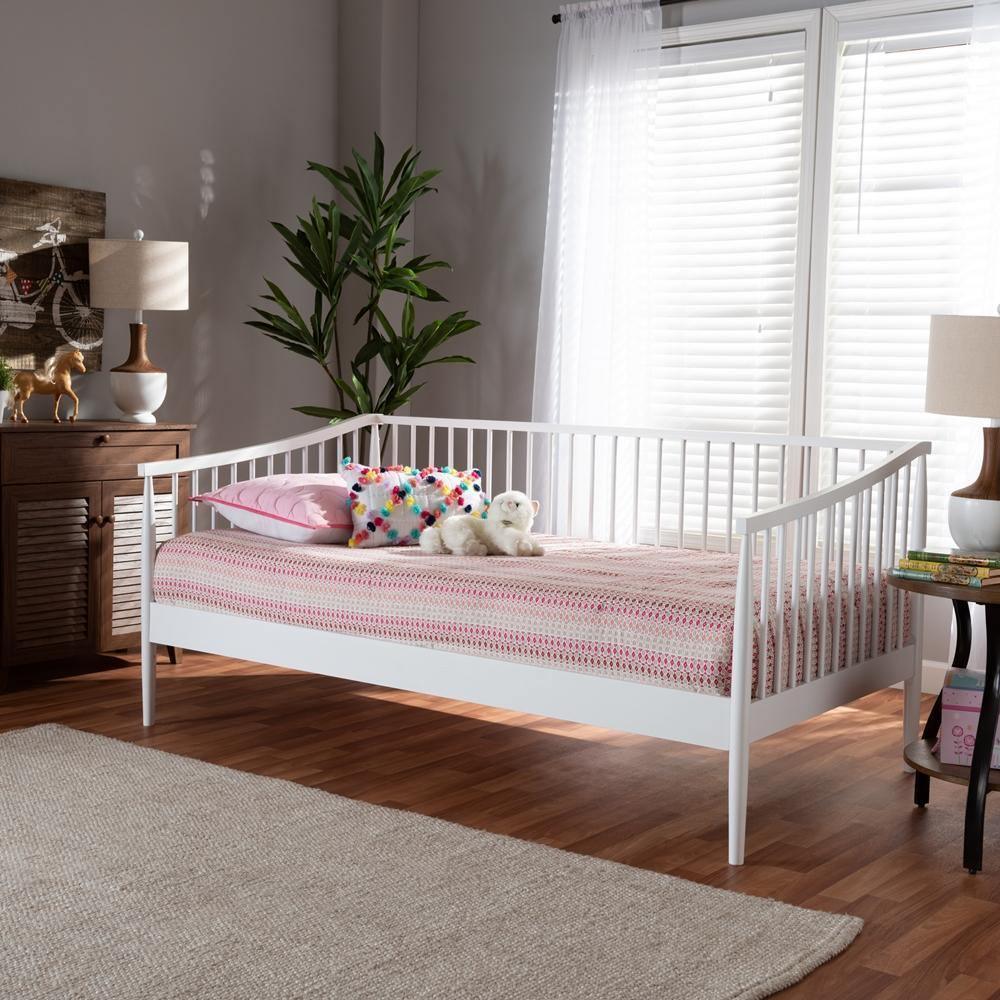 Renata Classic and Traditional White Finished Wood Twin Size Spindle Daybed FredCo