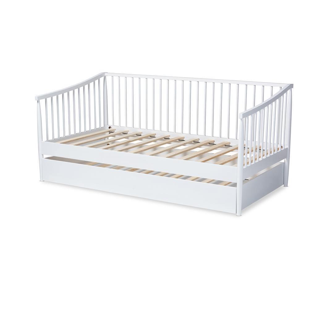 Renata Classic and Traditional White Finished Wood Twin Size Spindle Daybed with Trundle FredCo