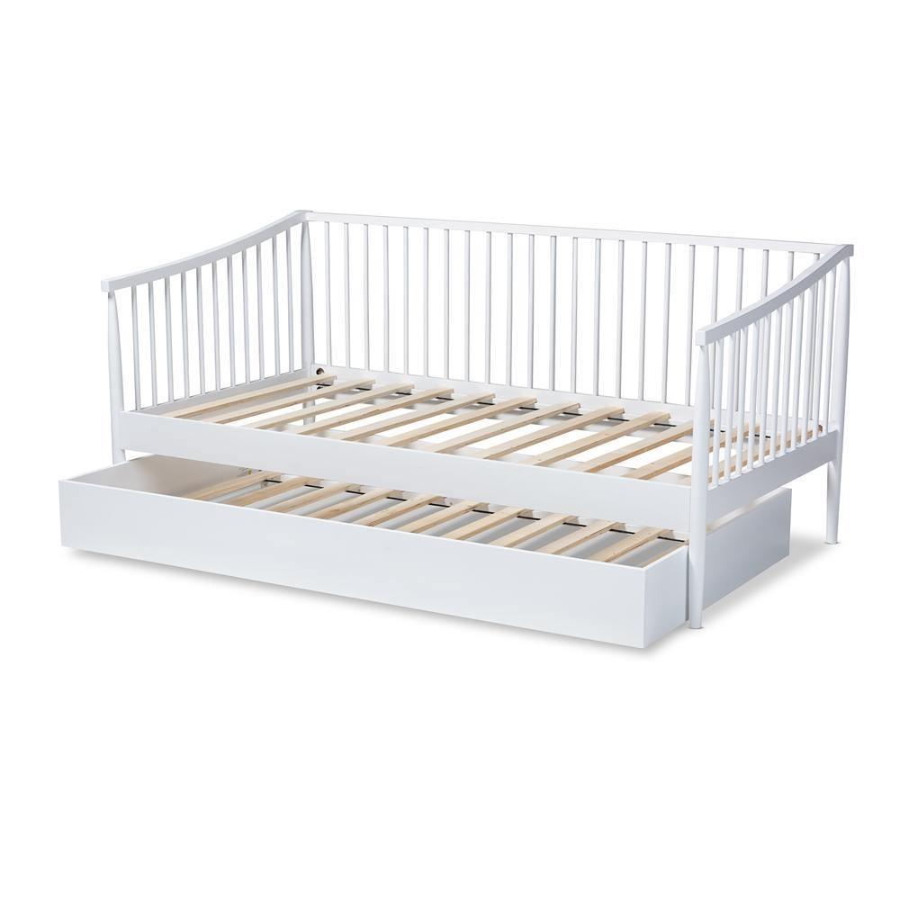 Renata Classic and Traditional White Finished Wood Twin Size Spindle Daybed with Trundle FredCo