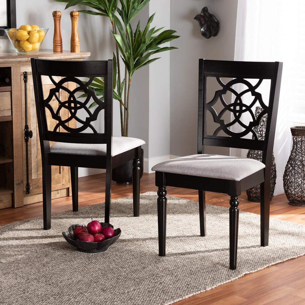 Renaud Modern and Contemporary Grey Fabric Upholstered and Dark Brown Finished Wood 2-Piece Dining Chair Set FredCo