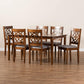 Renaud Modern and Contemporary Grey Fabric Upholstered and Walnut Brown Finished Wood 7-Piece Dining Set FredCo