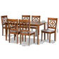 Renaud Modern and Contemporary Grey Fabric Upholstered and Walnut Brown Finished Wood 7-Piece Dining Set FredCo