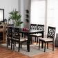Renaud Modern and Contemporary Sand Fabric Upholstered and Dark Brown Finished Wood 7-Piece Dining Set FredCo