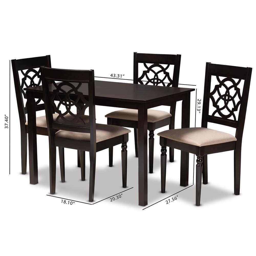 Renaud Modern and Contemporary Sand Fabric Upholstered Espresso Brown Finished 5-Piece Wood Dining Set FredCo