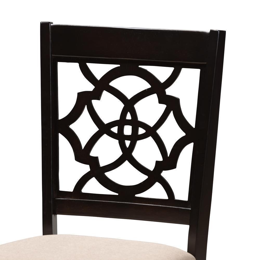 Renaud Modern and Contemporary Sand Fabric Upholstered Espresso Brown Finished 5-Piece Wood Dining Set FredCo