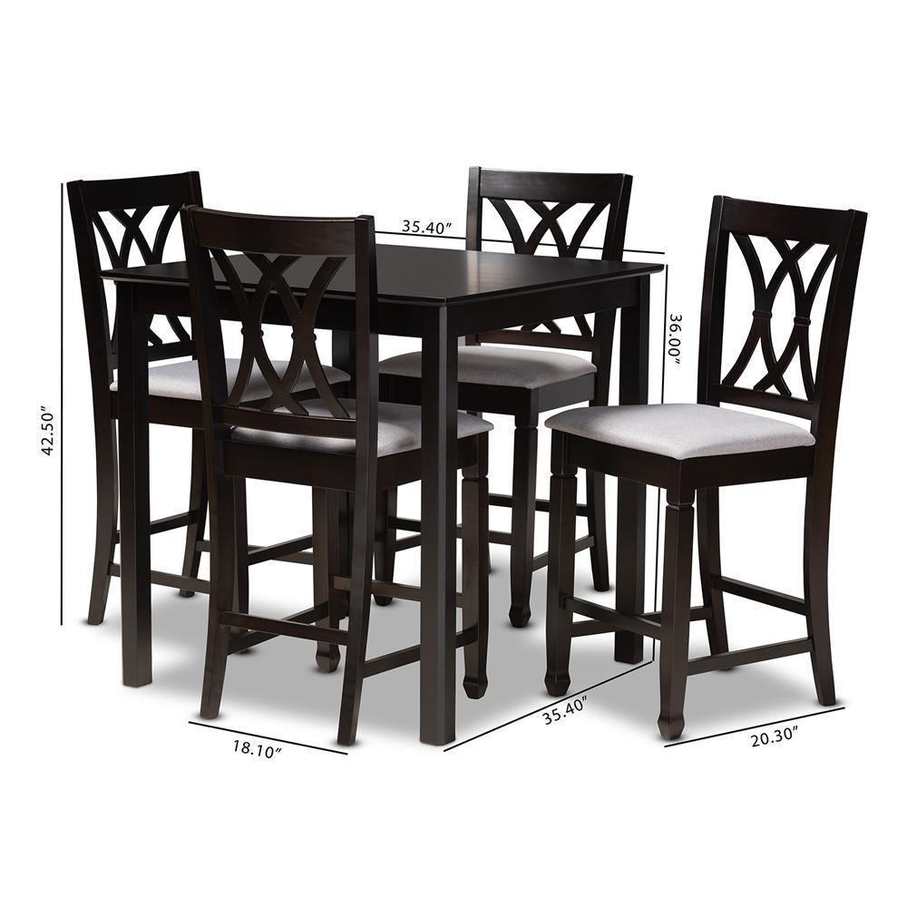 Reneau Modern and Contemporary Gray Fabric Upholstered Espresso Brown Finished 5-Piece Wood Pub Set FredCo