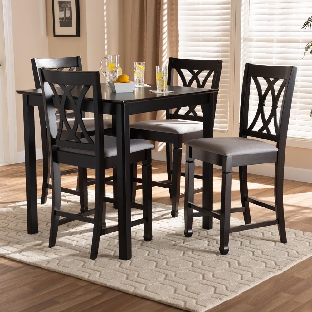 Reneau Modern and Contemporary Gray Fabric Upholstered Espresso Brown Finished 5-Piece Wood Pub Set FredCo