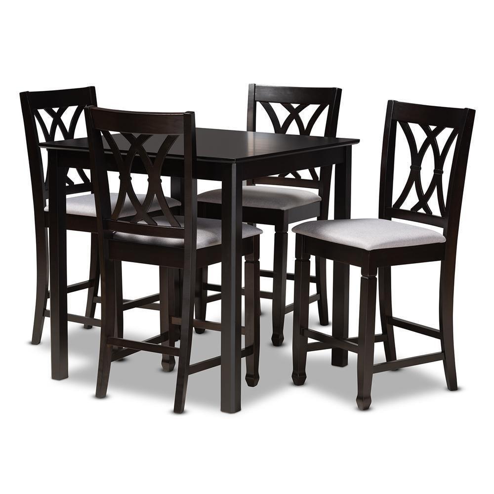 Reneau Modern and Contemporary Gray Fabric Upholstered Espresso Brown Finished 5-Piece Wood Pub Set FredCo