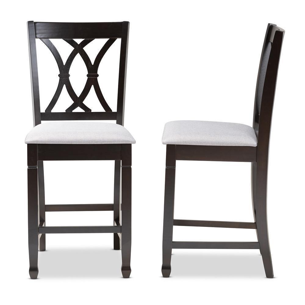 Reneau Modern and Contemporary Gray Fabric Upholstered Espresso Brown Finished Wood Counter Height Pub Chair Set of 2 FredCo