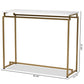 Renzo Modern and Contemporary Brushed Gold Finished Metal Console Table with Faux Marble Tabletop FredCo