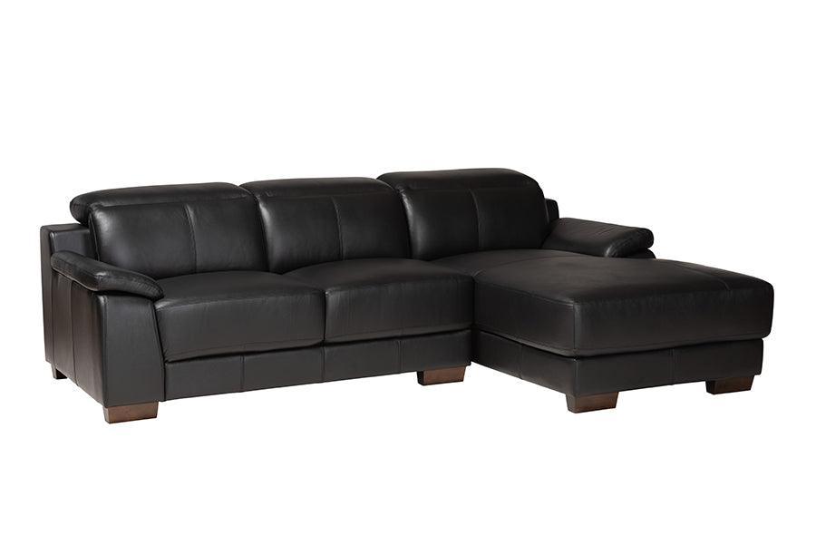 Reverie Modern Black Full Leather Sectional Sofa with Right Facing Chaise FredCo
