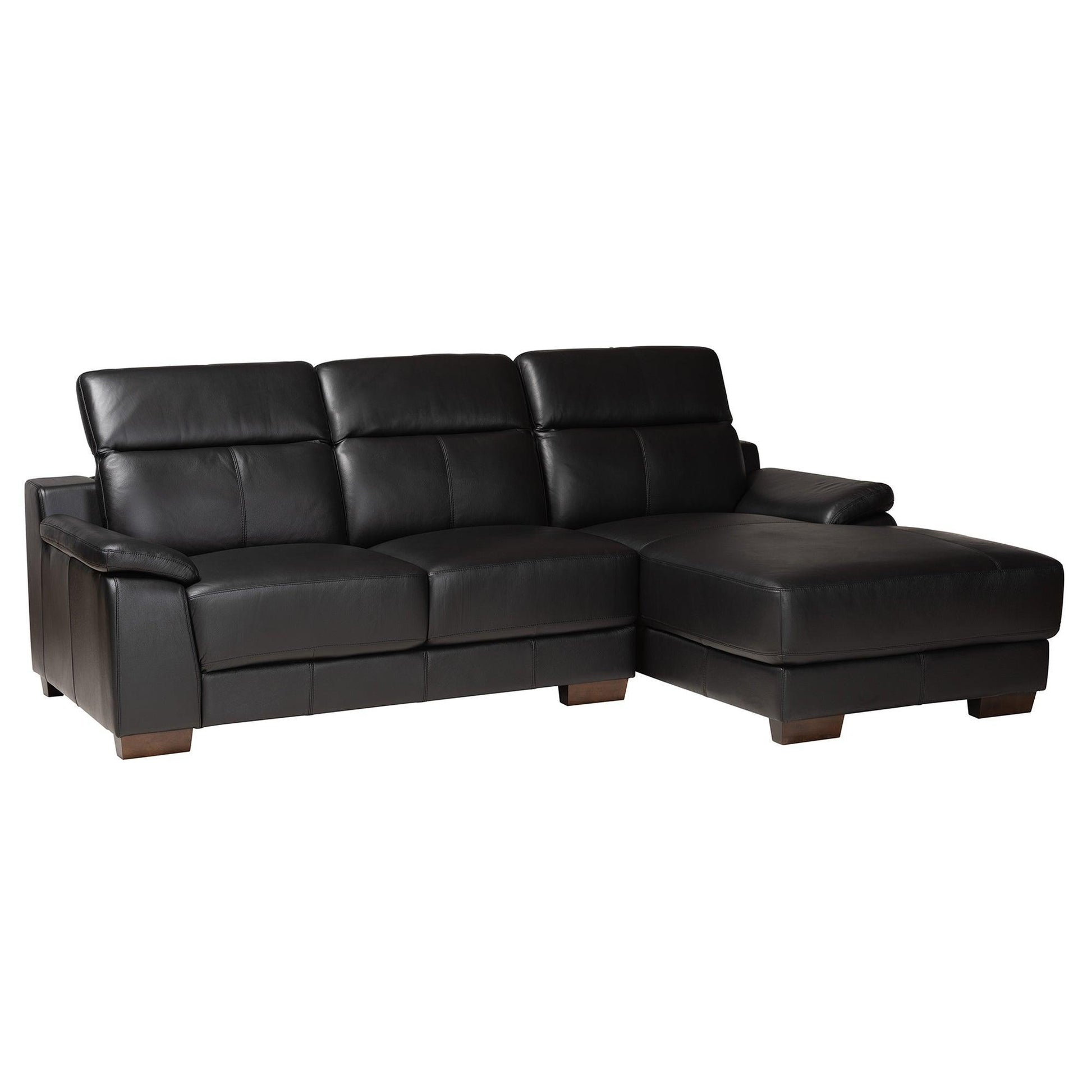 Reverie Modern Black Full Leather Sectional Sofa with Right Facing Chaise FredCo