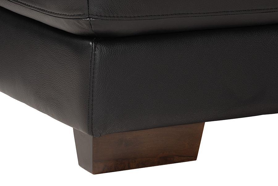 Reverie Modern Black Full Leather Sectional Sofa with Right Facing Chaise FredCo