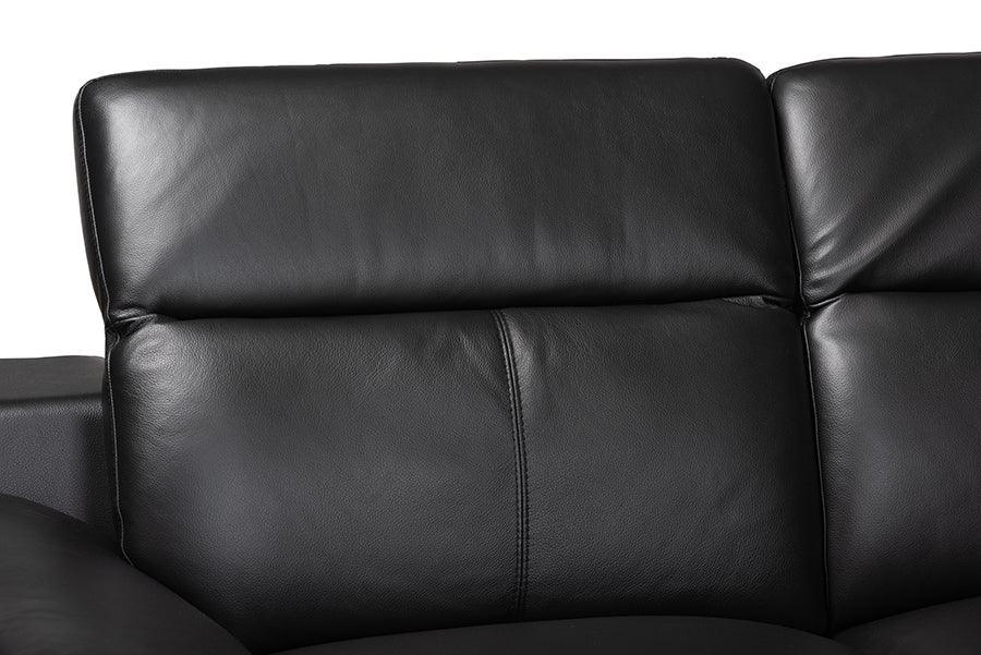 Reverie Modern Black Full Leather Sectional Sofa with Right Facing Chaise FredCo