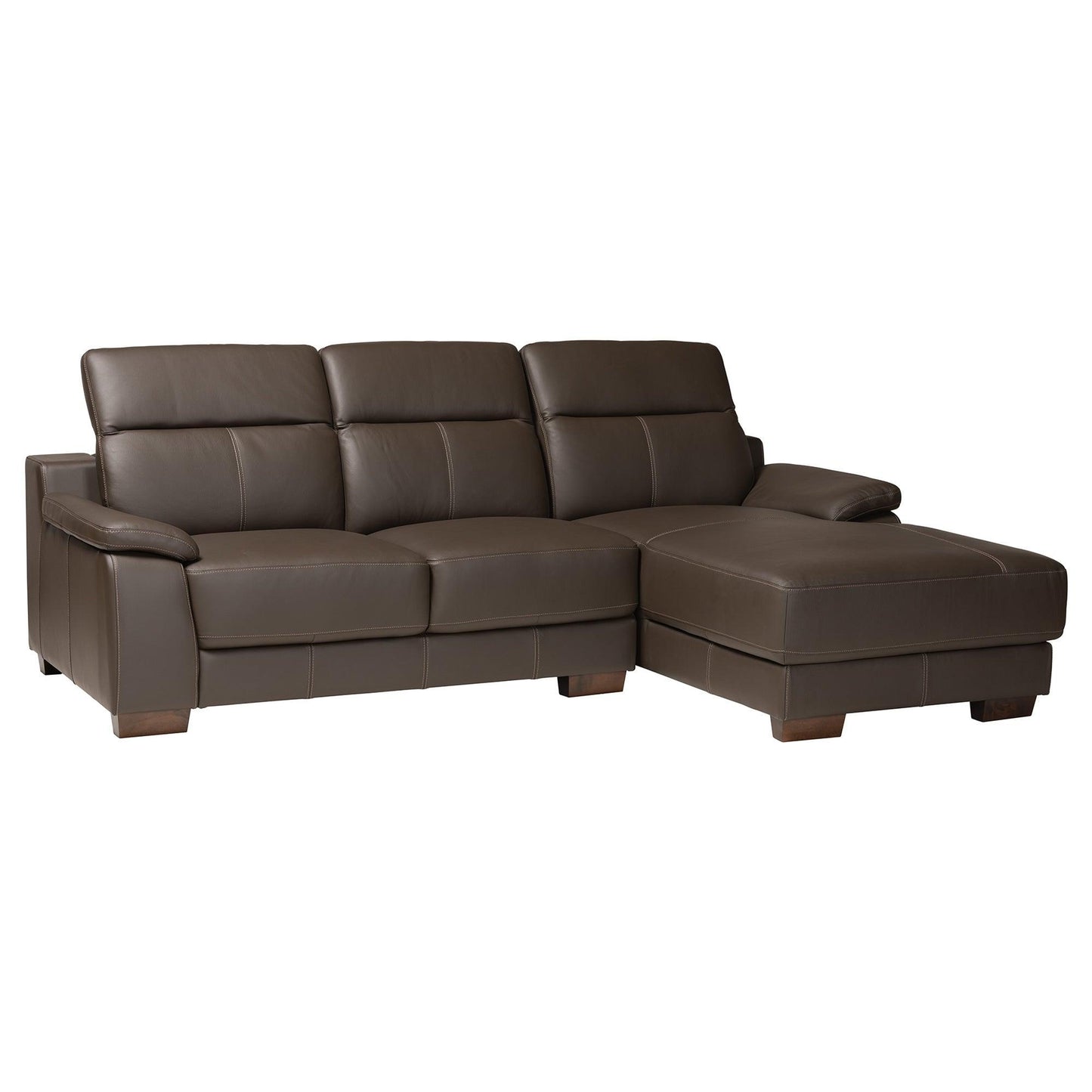 Reverie Modern Brown Full Leather Sectional Sofa with Right Facing Chaise FredCo