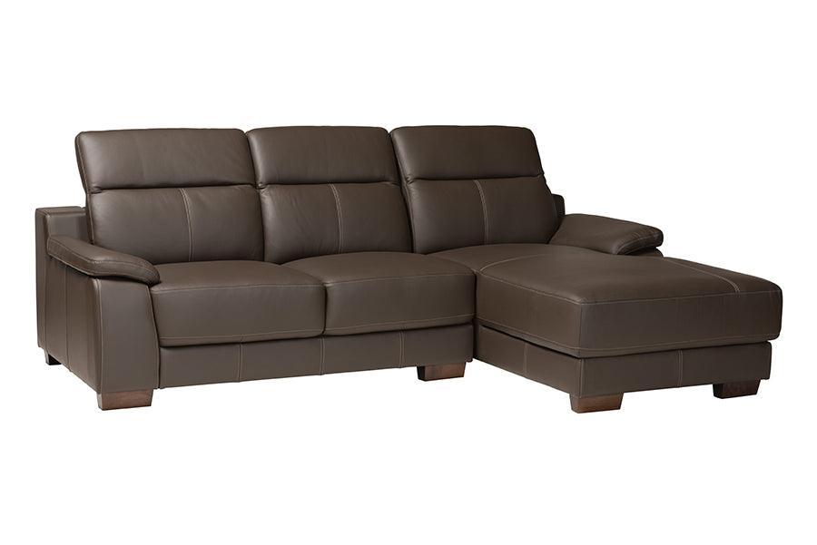 Reverie Modern Brown Full Leather Sectional Sofa with Right Facing Chaise FredCo